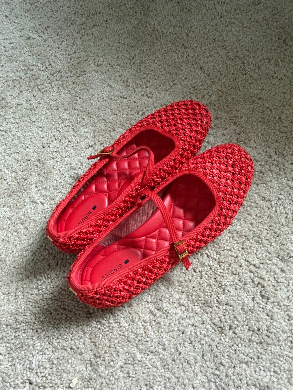 Birdies Red Women’s Crochet Ballet Flats with Strap